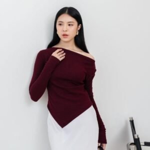 AIJO| Theresa Sabrina Longsleeve - Atasan Lengan Panjang Vneck Wanita Casual Rib Baju Basic Casual Rib