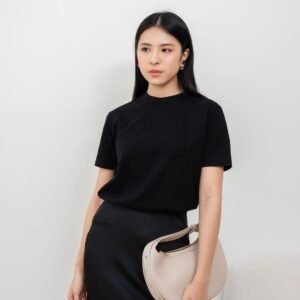 AIJO | Kaos Cewek Polos Lembut 24s Basic Cotton Halus Hitam - Atasan Wanita Kaos Coklat Navy Combed Katun Baju Oblong Maroon Pendek Distro Oversize