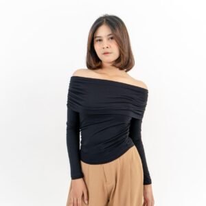 AIJO| Bianca Sabrina Longsleeve - Atasan Lengan Panjang Wanita Baju - Baju Sabrina Formal Karet Lembut Maroon Nyaman