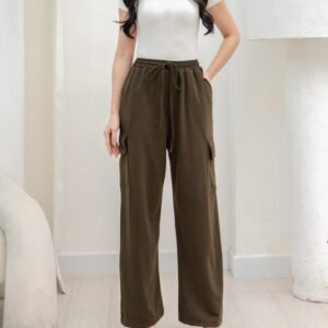 AIJO -(READY) Yoona Cargo Pants - Celana Bebytery Korean Loose Pants Panjang Wanita Formal  Kantor  Casual  Hitam  Baggy  Kulot Celana Cargo Wanita Katun tali serut Red