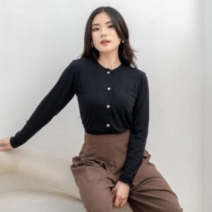 AIJO | Leanna Button Longsleeve - Atasan Wanita Kekinian Bodyfit Panjang