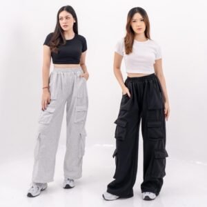 AIJO| Evelyn Cargo Pants - Celana Cargo Wanita Panjang Navy Kerja Casual Fit Kantor Formal High Waist Loose