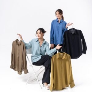 AIJO | (READY) Ivona Shirt - Kemeja Lengan Panjang Wanita Kekinian Lembut Linen Atasan Oversize Baju